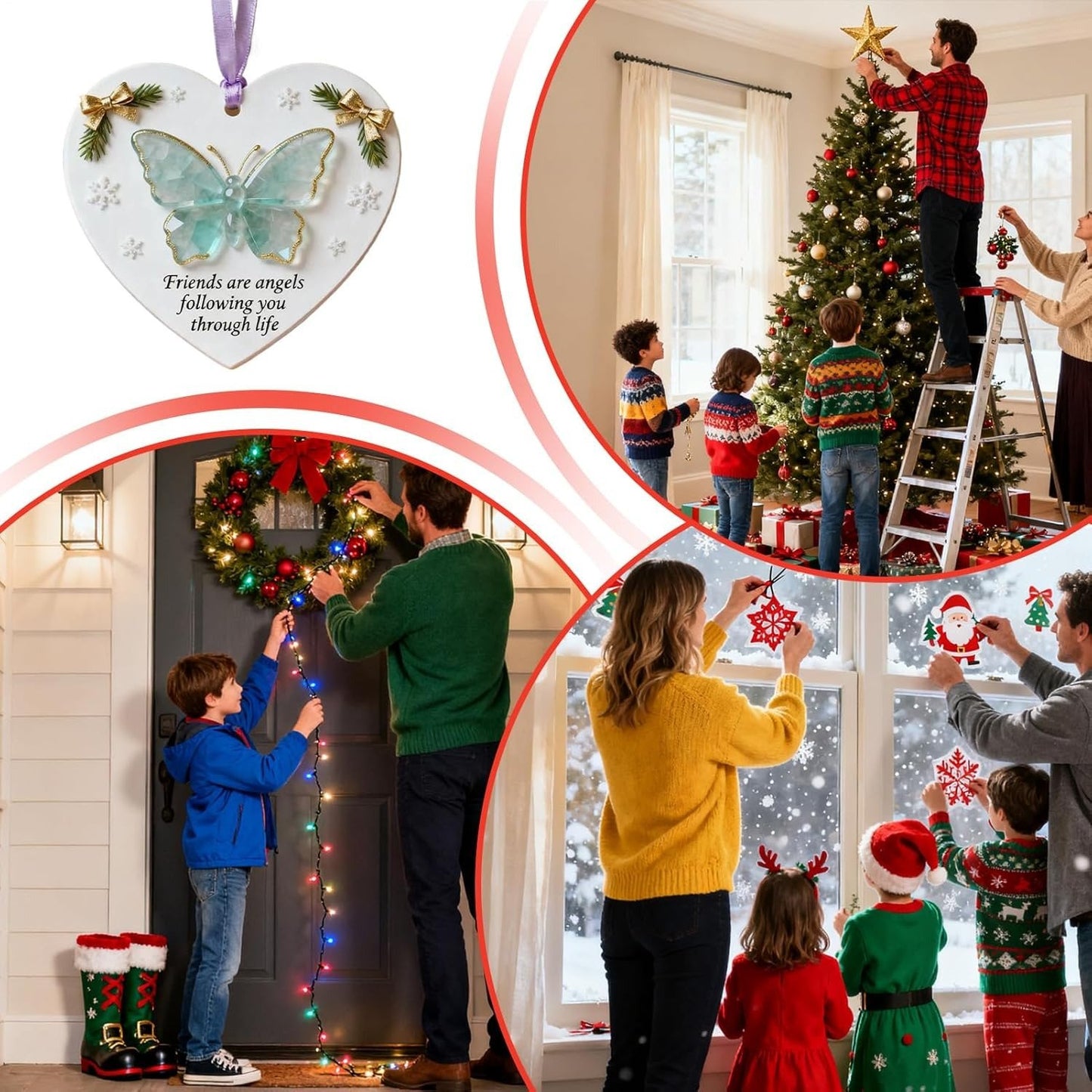 🎄Friends Are Angels Butterfly Heart Ornament – 💖Meaningful Friendship Christmas Keepsake