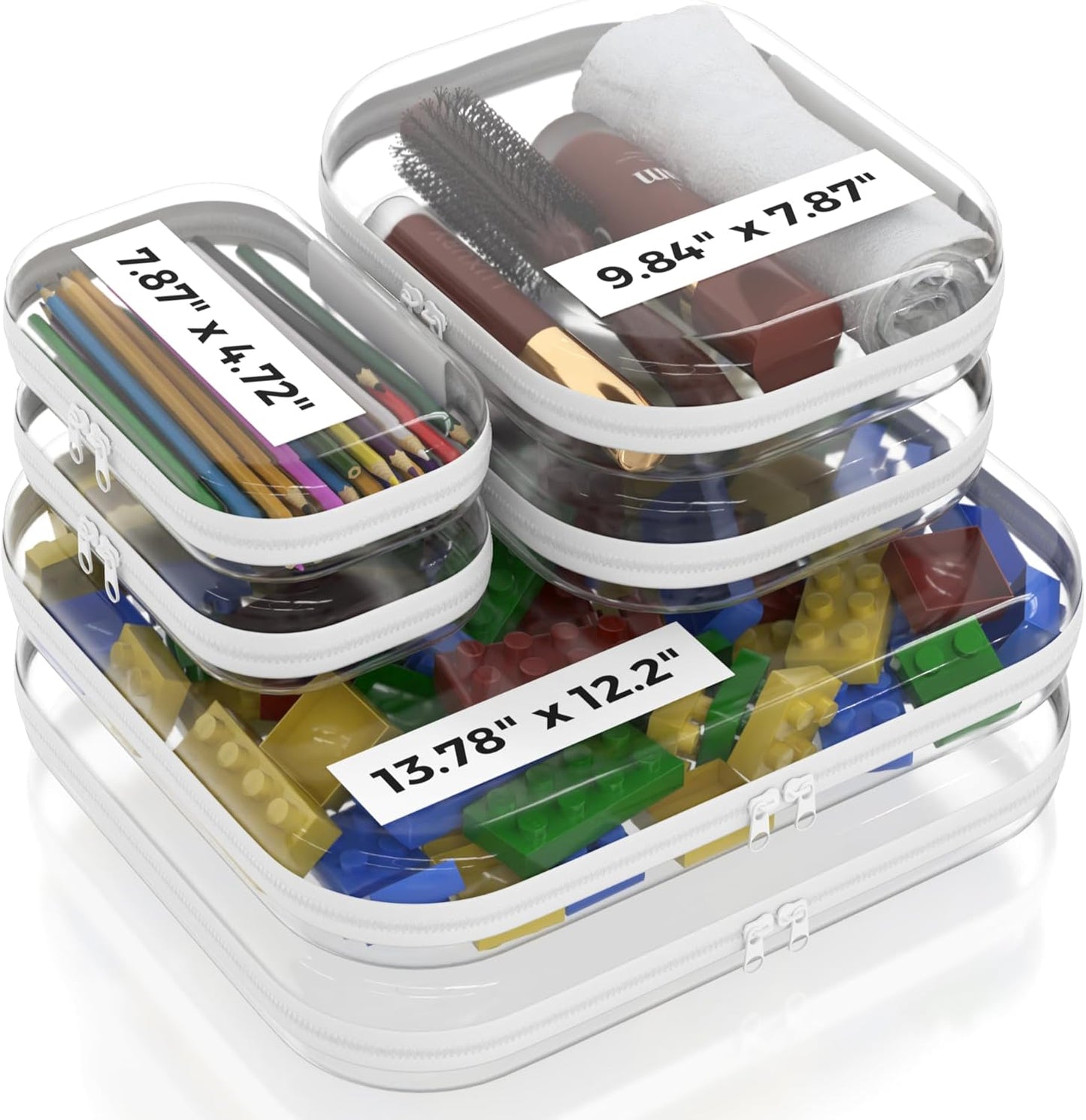 Ultra Durable Clear Hard Shell Cosmetic Bags 6-Pack, Hard Plastic Toiletry & Makeup Organizer Pouches with Zipperπ§³π«§