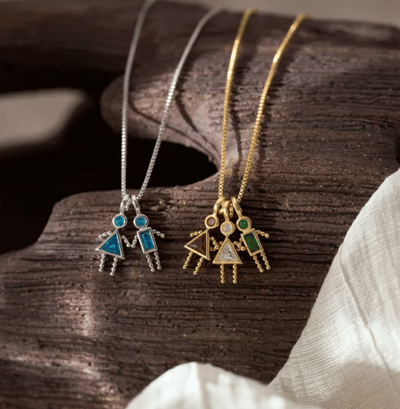 🎁Last Day 49% OFF✨Birthstone Kids Charms Pendant, Triangle Girl Necklace, Family Necklace
