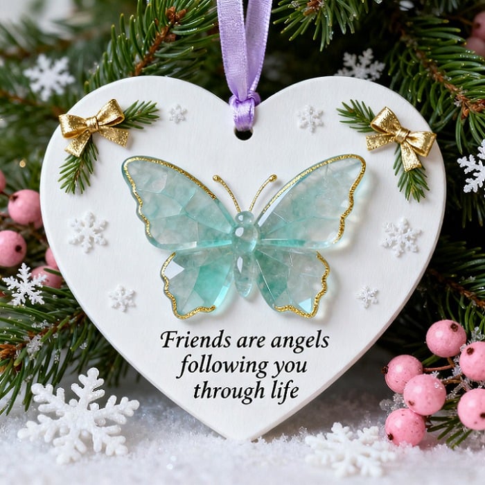 🎄Friends Are Angels Butterfly Heart Ornament – 💖Meaningful Friendship Christmas Keepsake