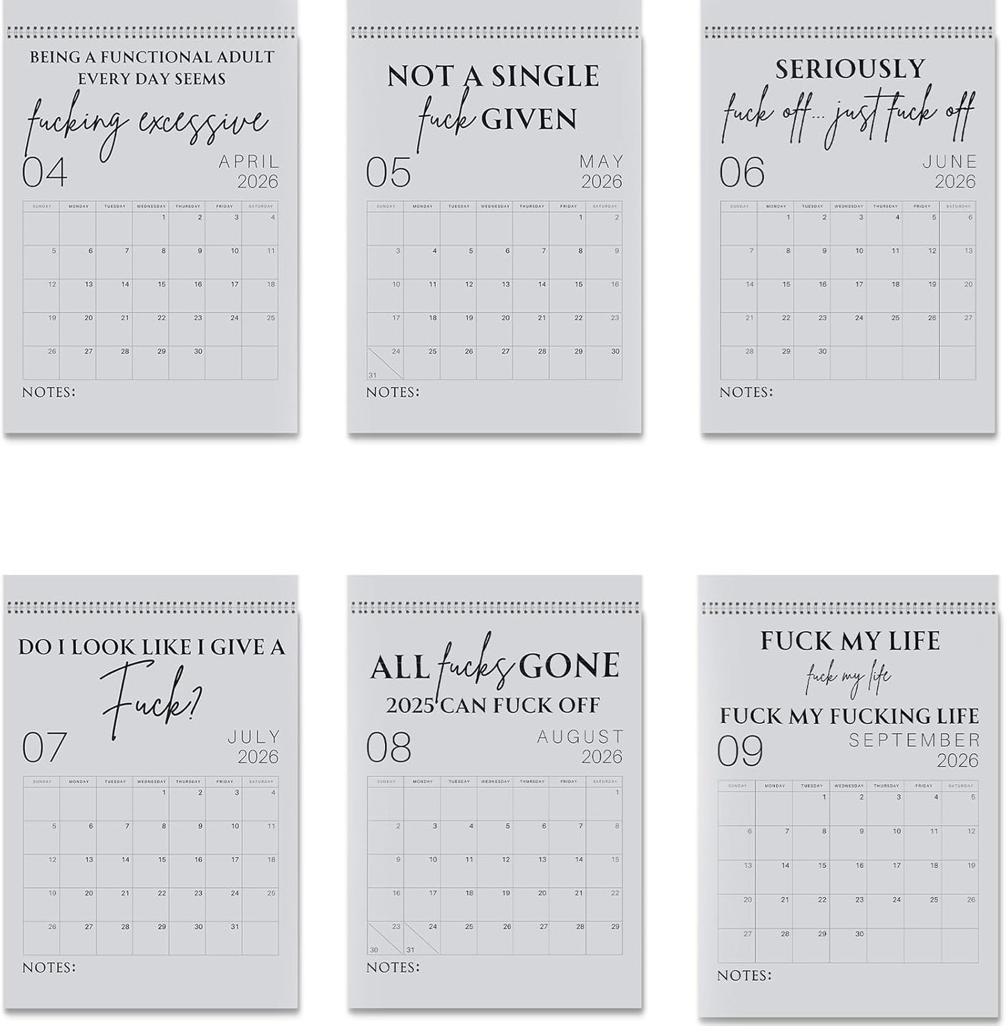 🌟Fuck It 2026 Spiral Bound Wall Calender – Practical & Full of Spirited Charm🌟