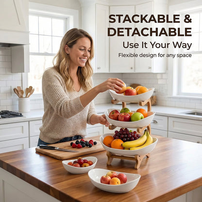 🍓2-Tier / 3-Tier Bamboo Fruit Basket with Stand – Space-Saving Countertop Organizer