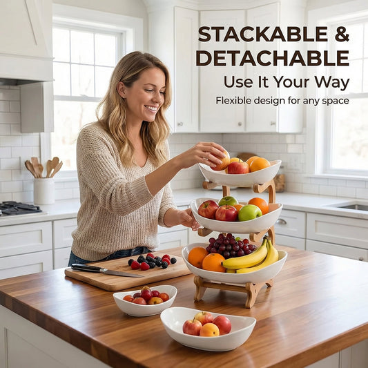 🍓2-Tier / 3-Tier Bamboo Fruit Basket with Stand – Space-Saving Countertop Organizer