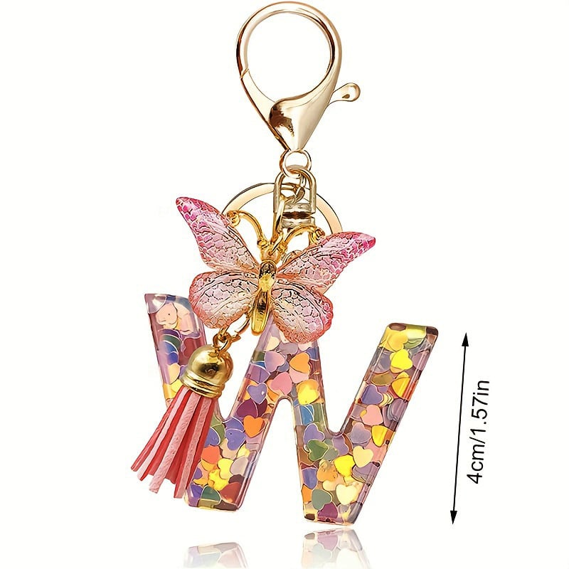 🔥 49% OFF Holiday Sale! 🎁Butterfly Letter Keychain Tassel Design Vibrant Durable Lightweight Gift