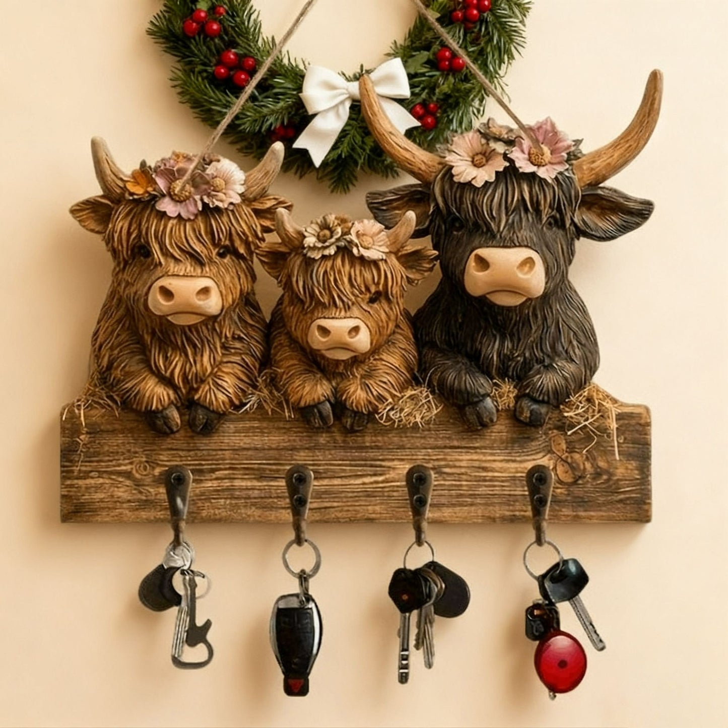 Christmas Sale 49% Off🎄Rustic Highland Cow Wooden Ornament 🐮