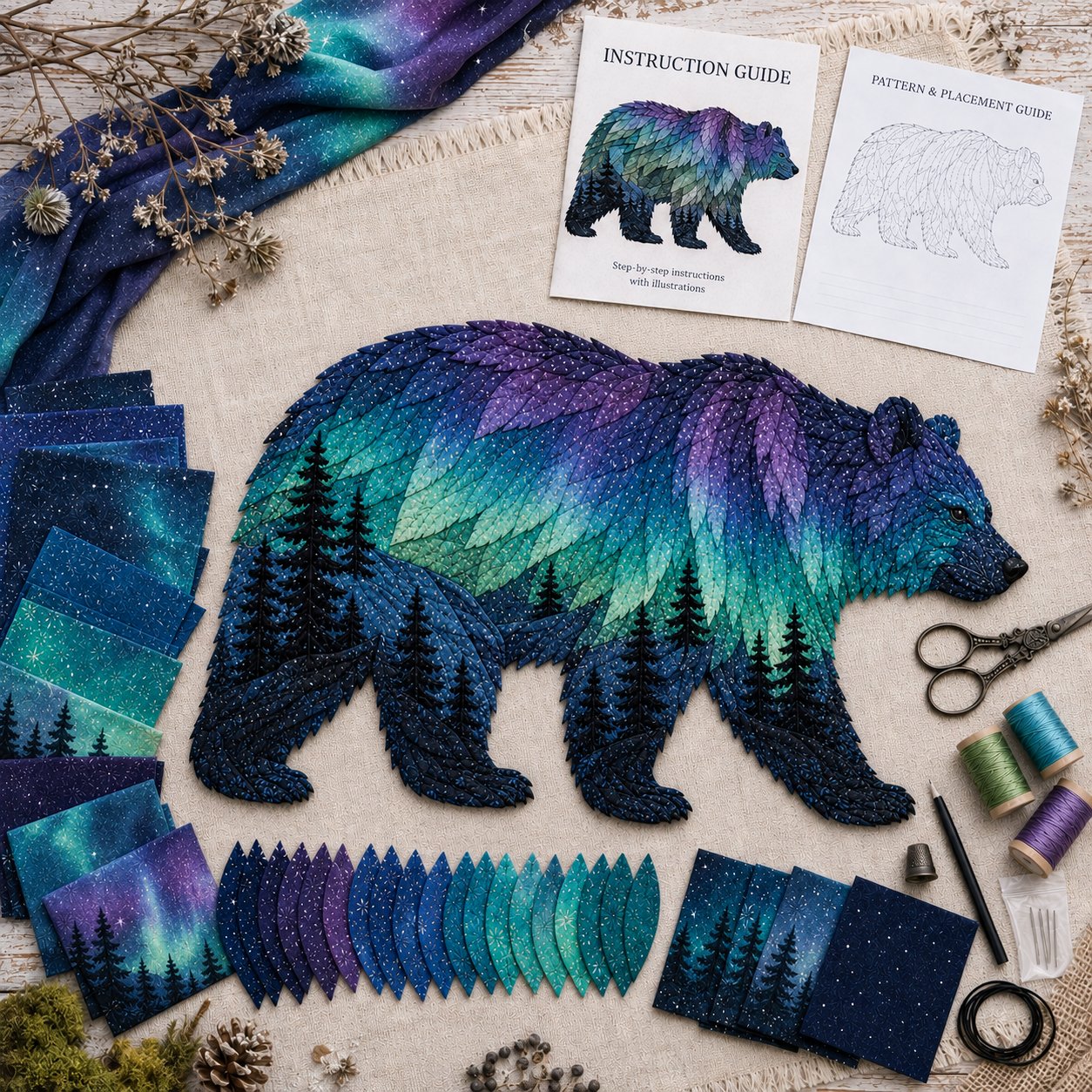 🐺Last Day 49% OFF - 🌌🐺Northern Lights Wildlife DIY Patchwork Kit