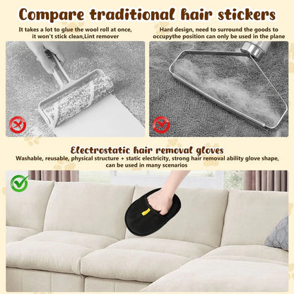 Pet Hair Removal Anti-Static Gloves - Highly Effective, Soft Silicone Material, Washable and Reusable (Home + Car Use)