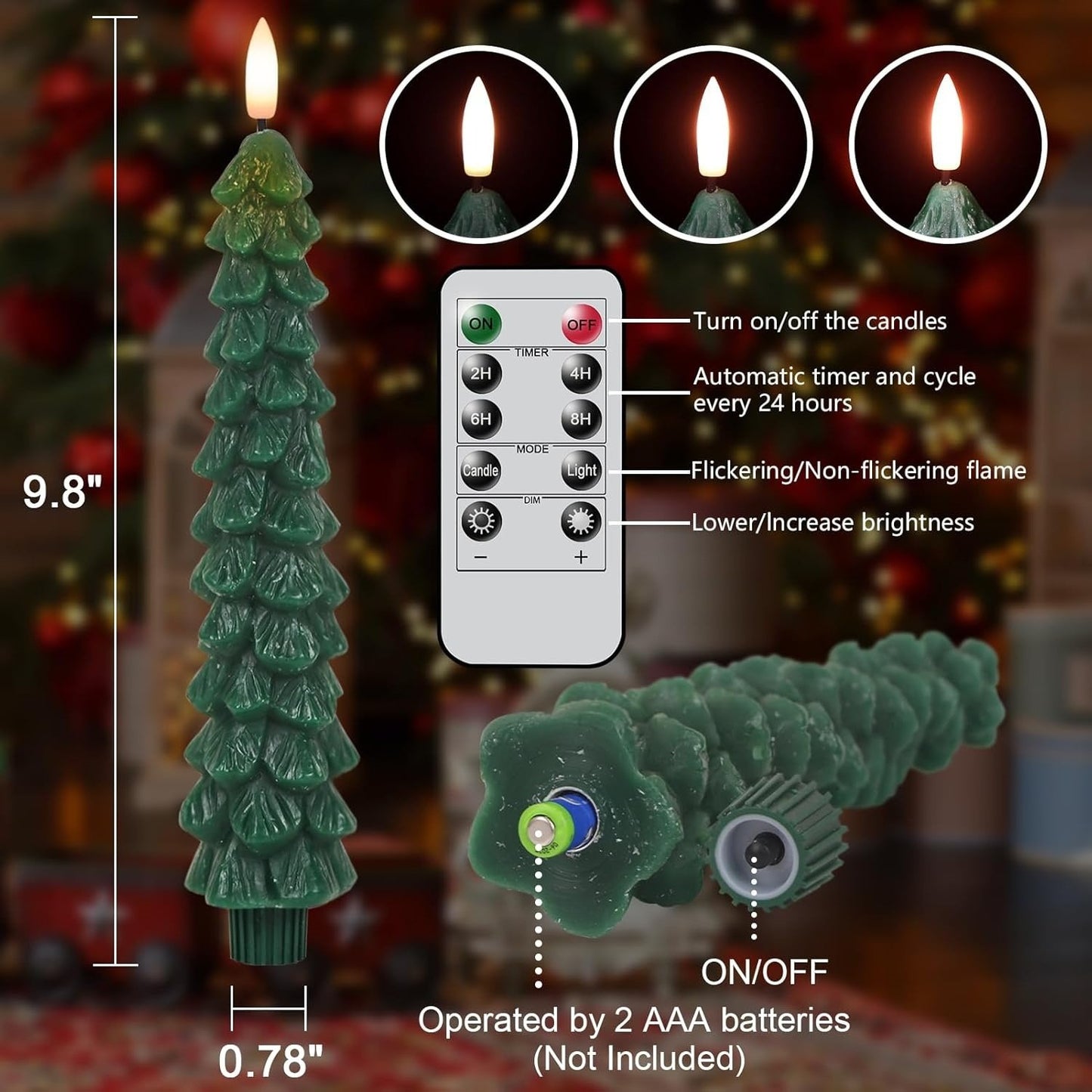 LAST DAY SALE 49% OFF 🌲Christmas Tree Flameless Taper Candle Lights with Remote Control✨