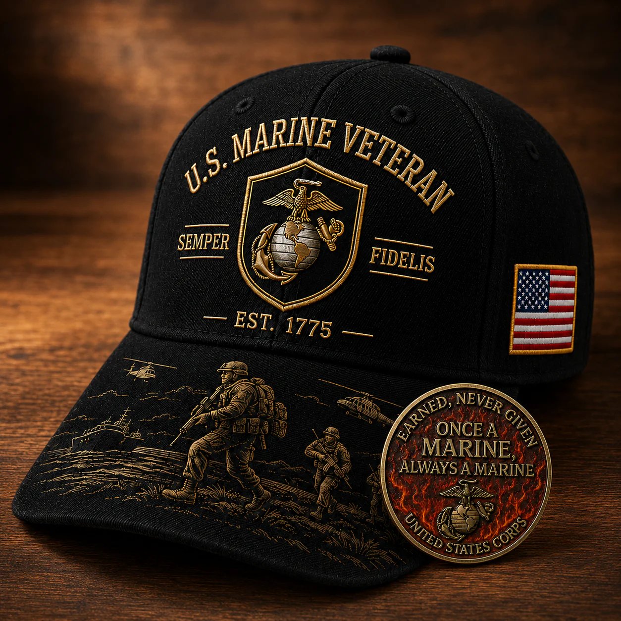 U.S. Marine Veteran Semper Fidelis Commemorative Cap 🎁 Free Honor Coin With Every Cap Purchase