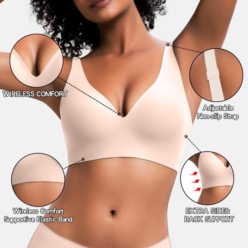 🎁🔥Womens Comfortable Wireless Bras Push Up Bralettes Seamless Tshirts Bras Deep V Everyday Bras