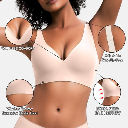 🎁🔥Womens Comfortable Wireless Bras Push Up Bralettes Seamless Tshirts Bras Deep V Everyday Bras