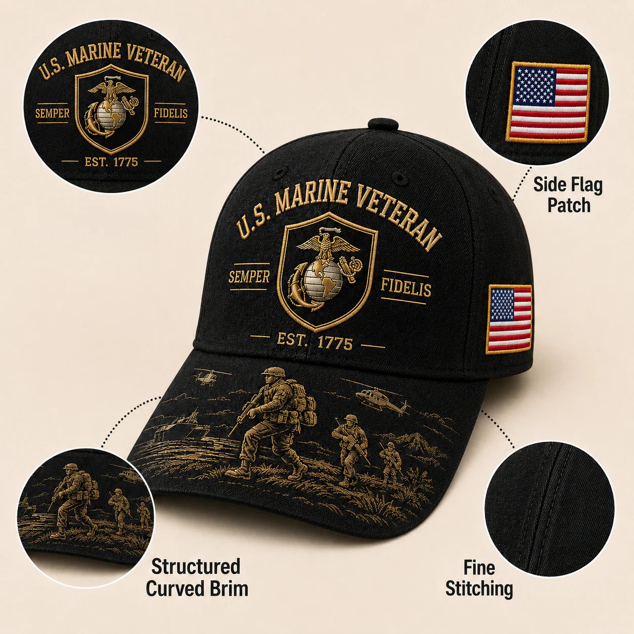 U.S. Marine Veteran Semper Fidelis Commemorative Cap 🎁 Free Honor Coin With Every Cap Purchase