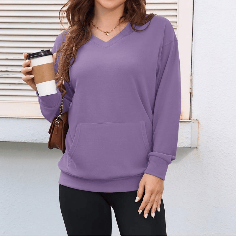 🎉New Arrival - 49% OFF💖Women's Hoodless V-Neck Kangaroo Pocket Sweatshirt