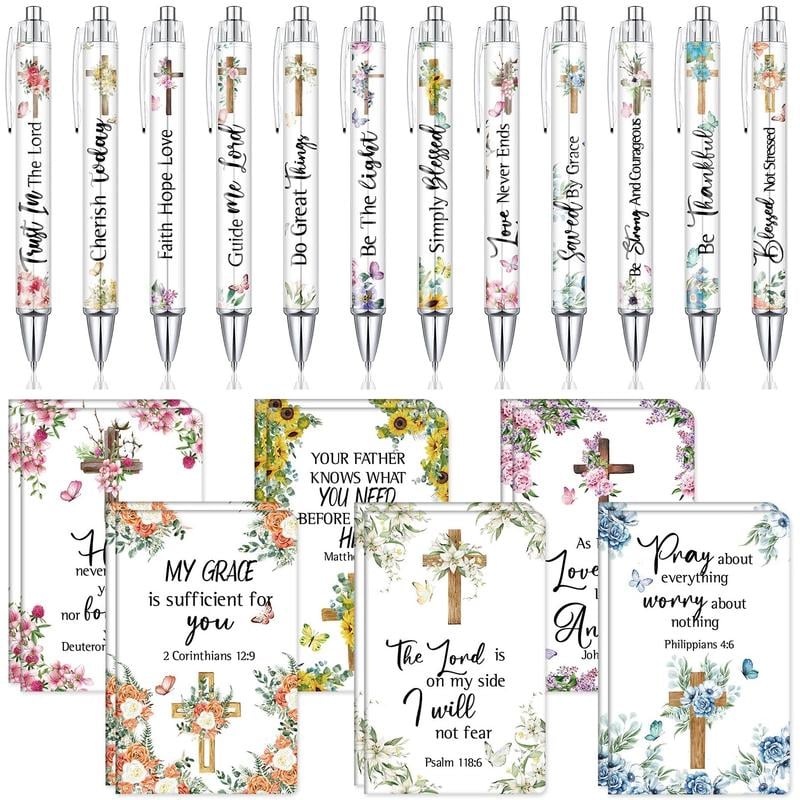 ❤️12pcs(6 Motivational Quote Pens+6 Bible Journal)