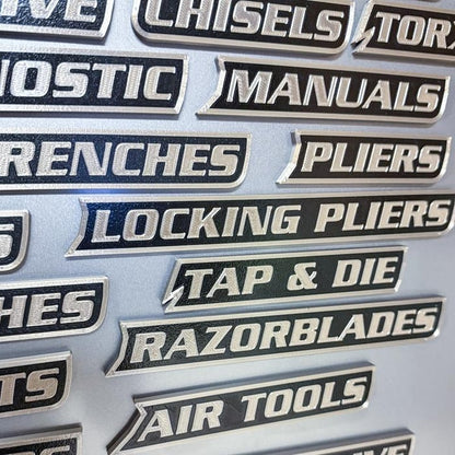 Custom Premium Magnetic Toolbox Labels for Tool Organization - 12 Pack of High Quality 3D Printed Personalized Magnets