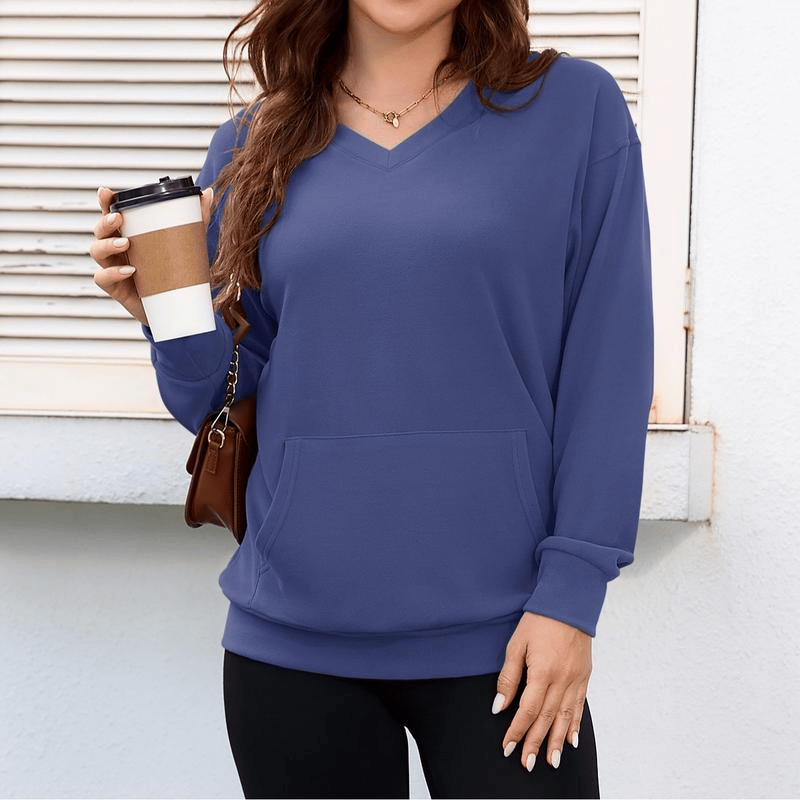🎉New Arrival - 49% OFF💖Women's Hoodless V-Neck Kangaroo Pocket Sweatshirt