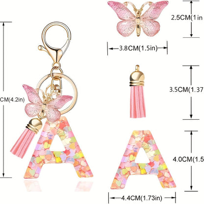 🔥 49% OFF Holiday Sale! 🎁Butterfly Letter Keychain Tassel Design Vibrant Durable Lightweight Gift