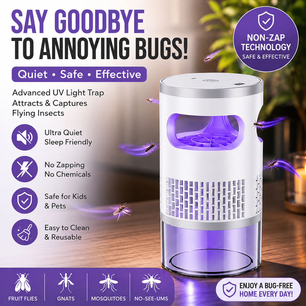 Last Day 49% OFF🔥🦟Indoor Flying Insect Trap 🏡Quiet UV Mosquito & Gnat Catcher-YOY