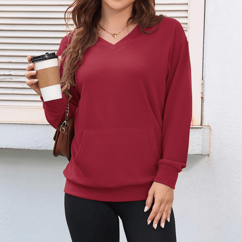 🎉New Arrival - 49% OFF💖Women's Hoodless V-Neck Kangaroo Pocket Sweatshirt