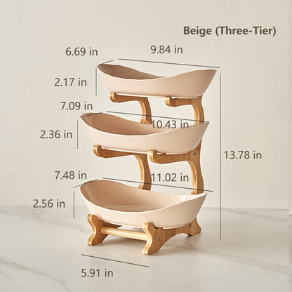 🍓2-Tier / 3-Tier Bamboo Fruit Basket with Stand – Space-Saving Countertop Organizer