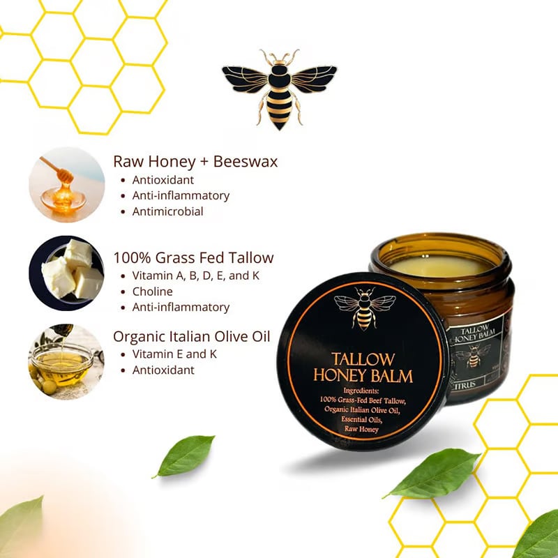 🍊This Week's Special Price 🎁Organic Grass-Fed Beef Tallow Balm with Raw Honey