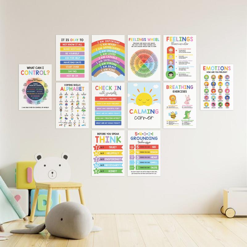 🎁Last Day 49% OFF🔥12 Calming Corner Classroom Posters - Feelings Wheel Chart & Emotions Poster For Kids