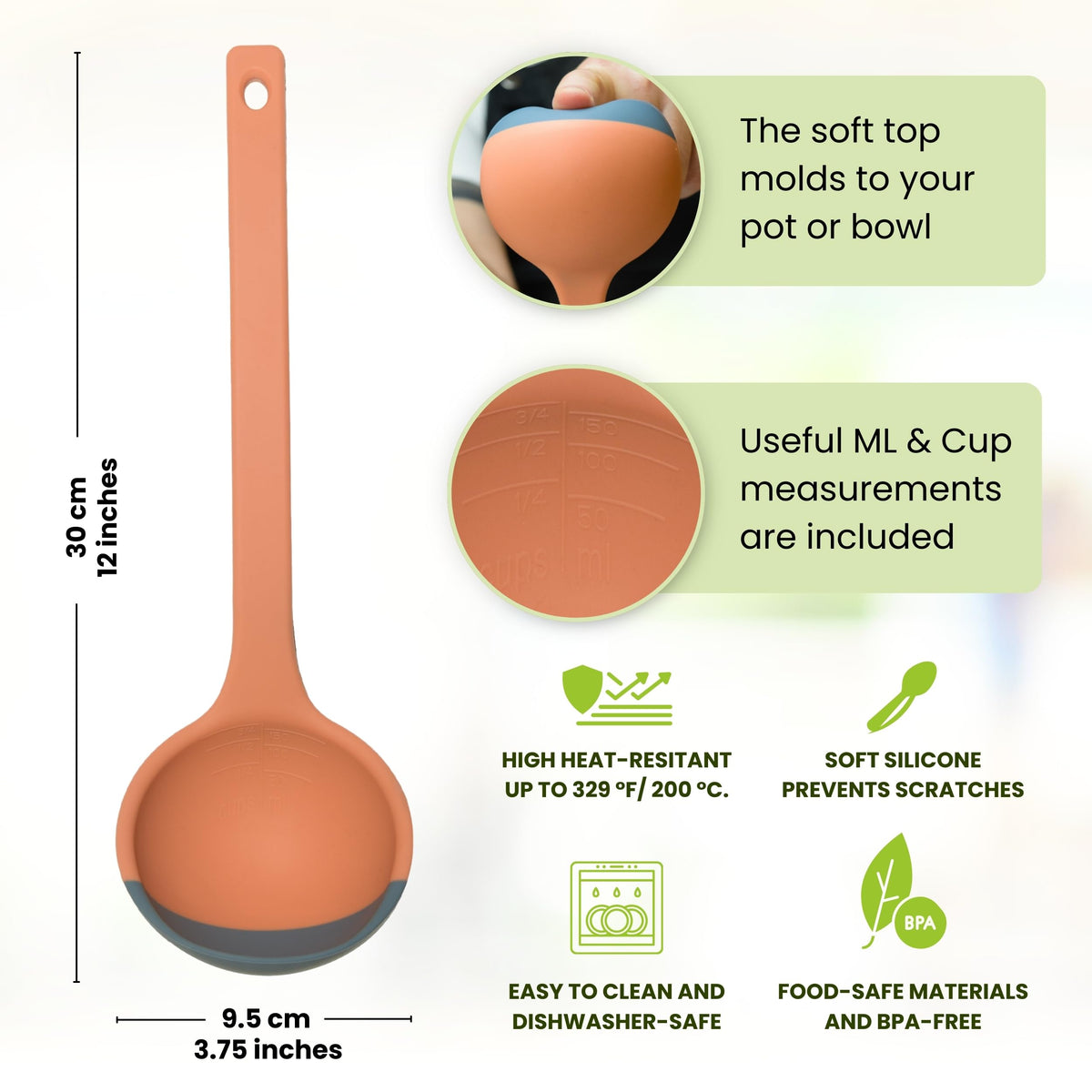 Discount: 1 Week Remaining : Silicone Spoon - Colorful Silicone Spatula Ladle with a Soft Top to Mold to your Pots & Pans