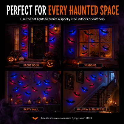 Glowing 3D LED Flying Bat Wall Decor (12–120 Pcs Set) — Instant Haunted Atmosphere