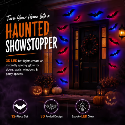 Glowing 3D LED Flying Bat Wall Decor (12–120 Pcs Set) — Instant Haunted Atmosphere