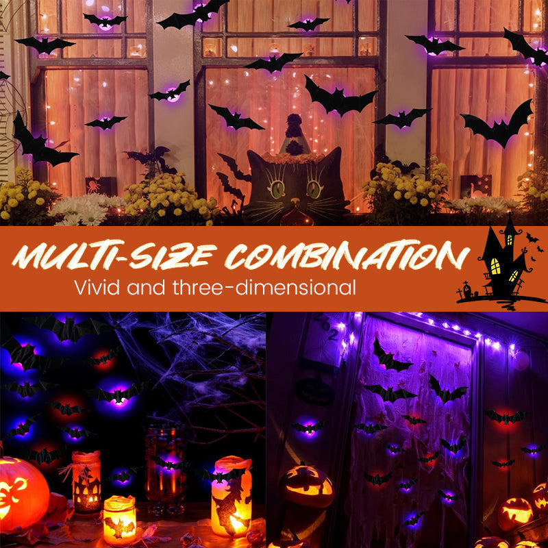 Glowing 3D LED Flying Bat Wall Decor (12–120 Pcs Set) — Instant Haunted Atmosphere