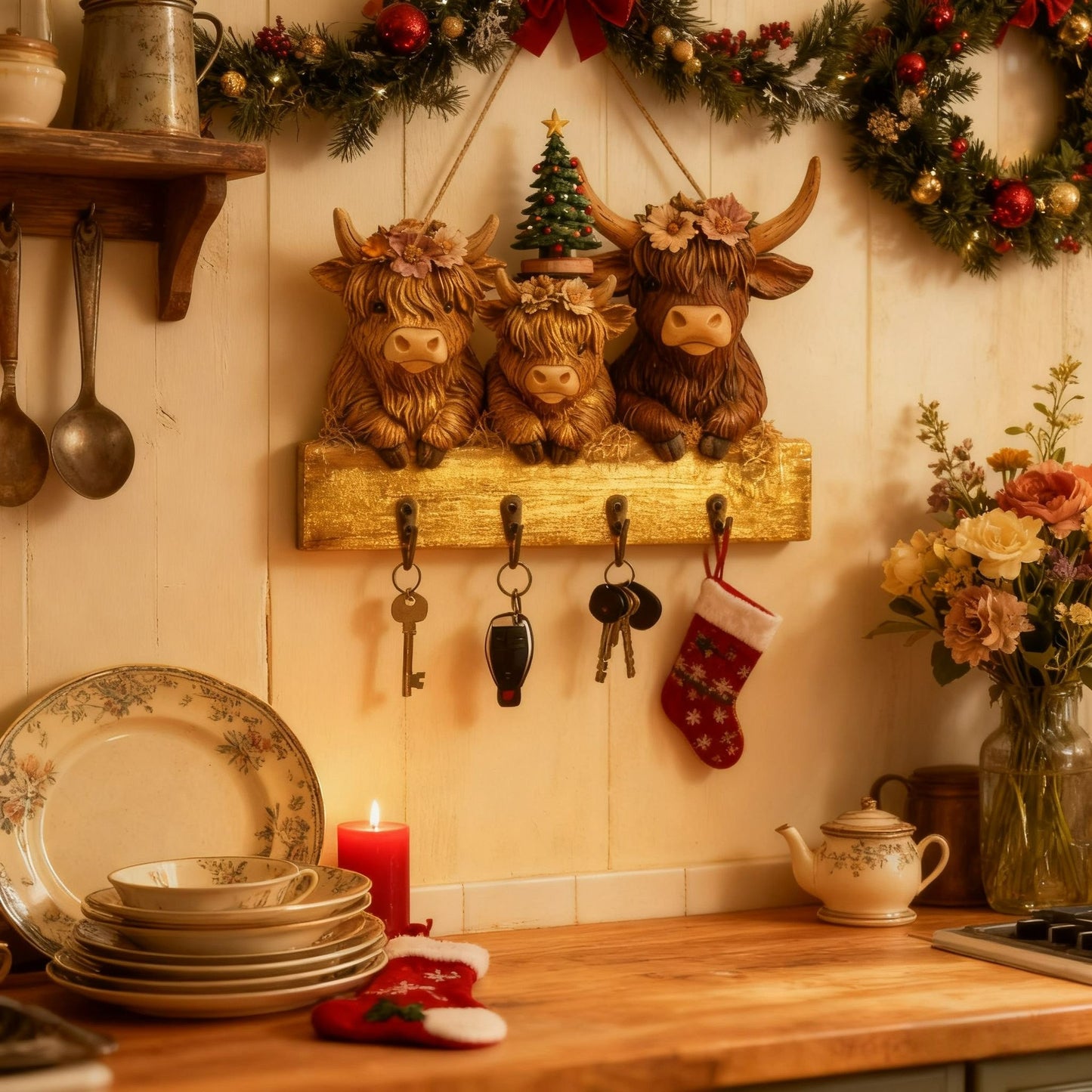Christmas Sale 49% Off🎄Rustic Highland Cow Wooden Ornament 🐮