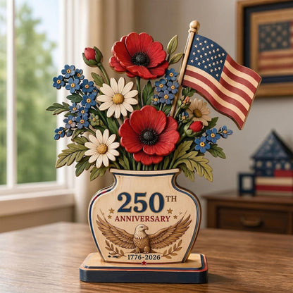 250th Anniversary Patriotic Flower Wooden Block Centerpiece