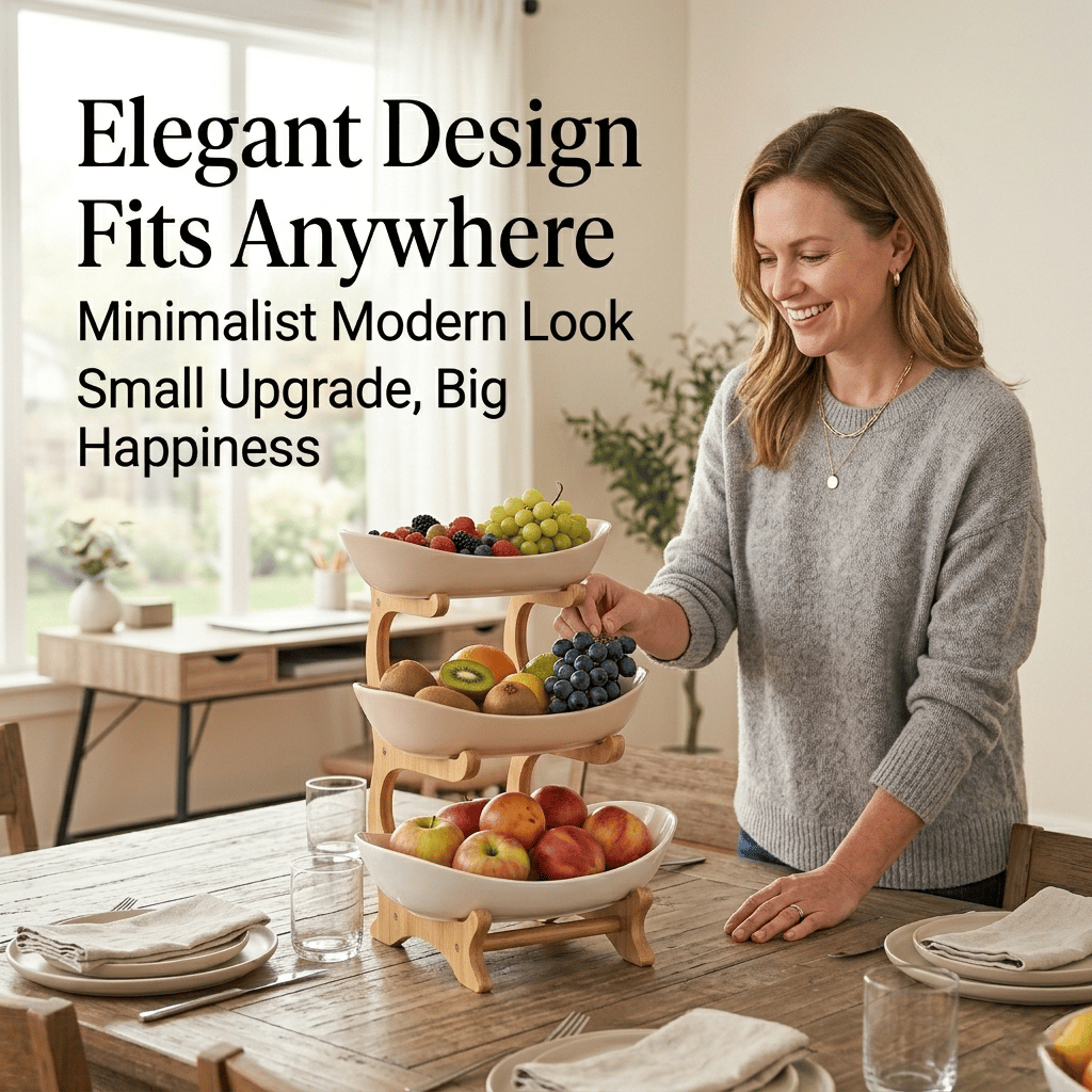 🍓2-Tier / 3-Tier Bamboo Fruit Basket with Stand – Space-Saving Countertop Organizer