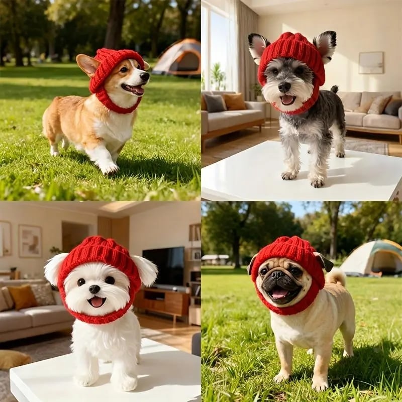 🔥Last Day: BUY 2 GET 1 FREE - 🐾Red Wool Knit Dog Beanie with Ear Flaps – Warm Winter Hat