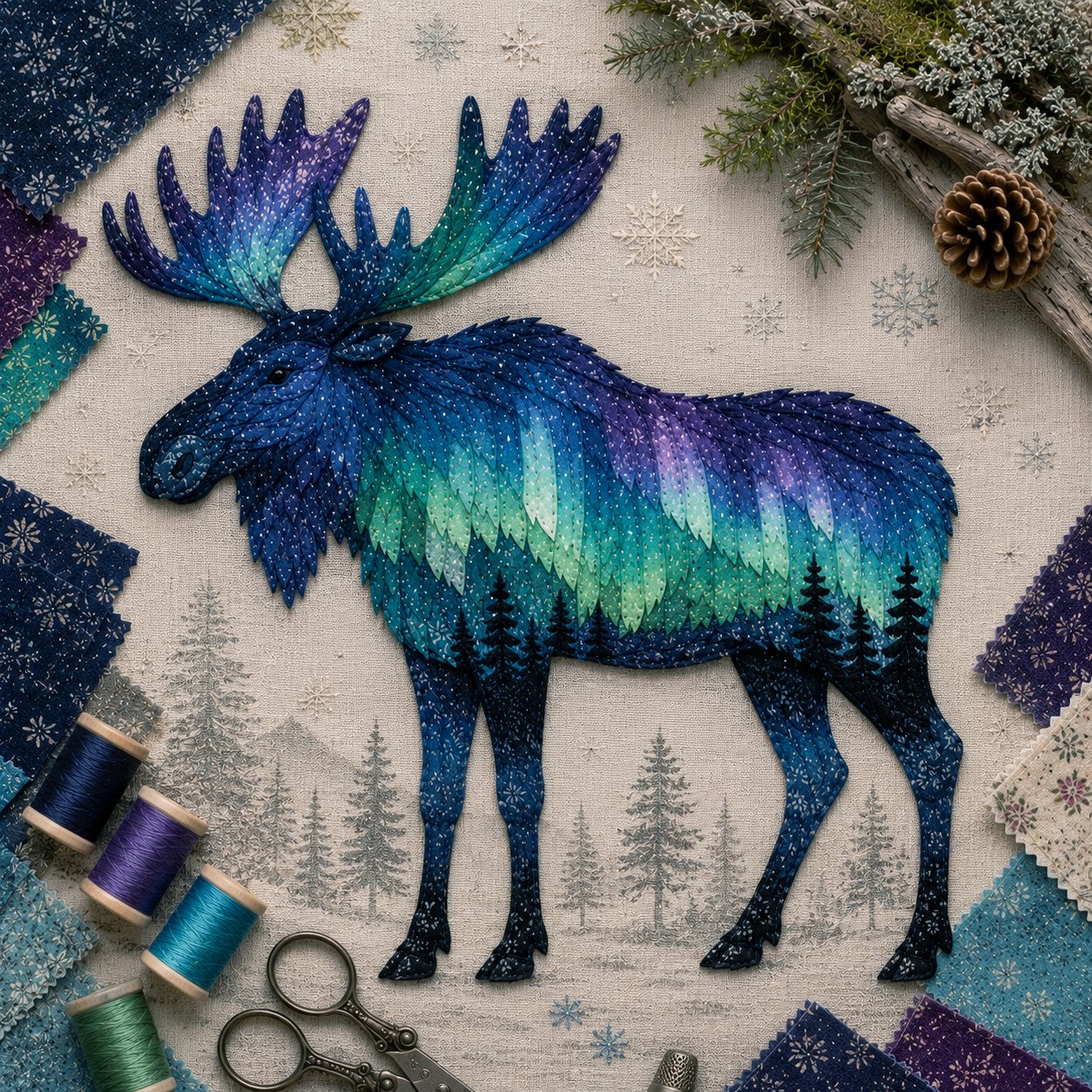 🐺Last Day 49% OFF - 🌌🐺Northern Lights Wildlife DIY Patchwork Kit