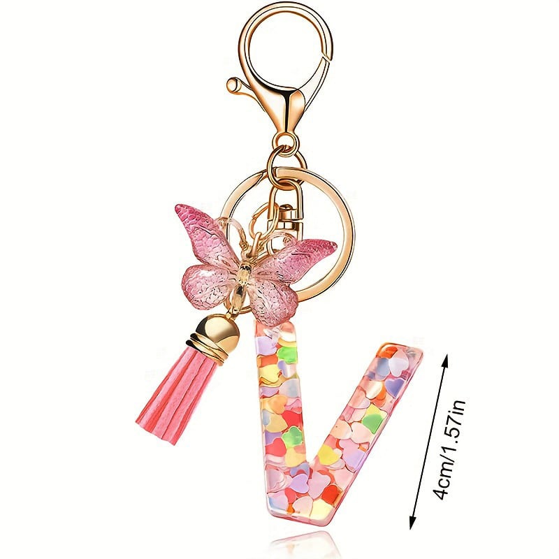 🔥 49% OFF Holiday Sale! 🎁Butterfly Letter Keychain Tassel Design Vibrant Durable Lightweight Gift