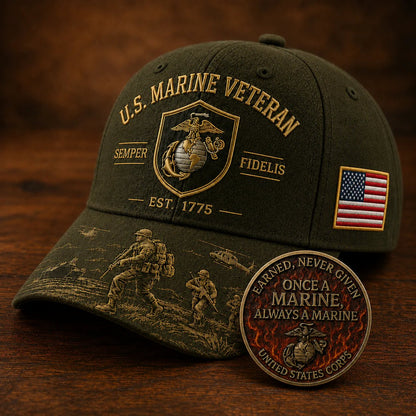U.S. Marine Veteran Semper Fidelis Commemorative Cap 🎁 Free Honor Coin With Every Cap Purchase