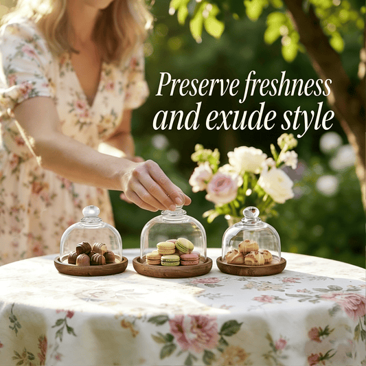 🍰 Mini Glass Dessert Dome with Wooden Base