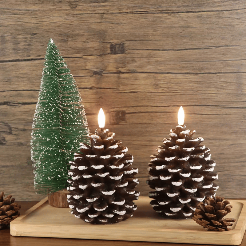✨Versatile for Multiple Scenarios! Flameless Pinecone Candles, Suitable for Christmas Decor, Daily Ornaments, Holiday Gifting