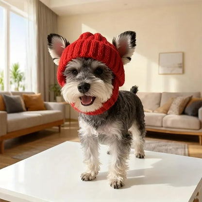 🔥Last Day: BUY 2 GET 1 FREE - 🐾Red Wool Knit Dog Beanie with Ear Flaps – Warm Winter Hat