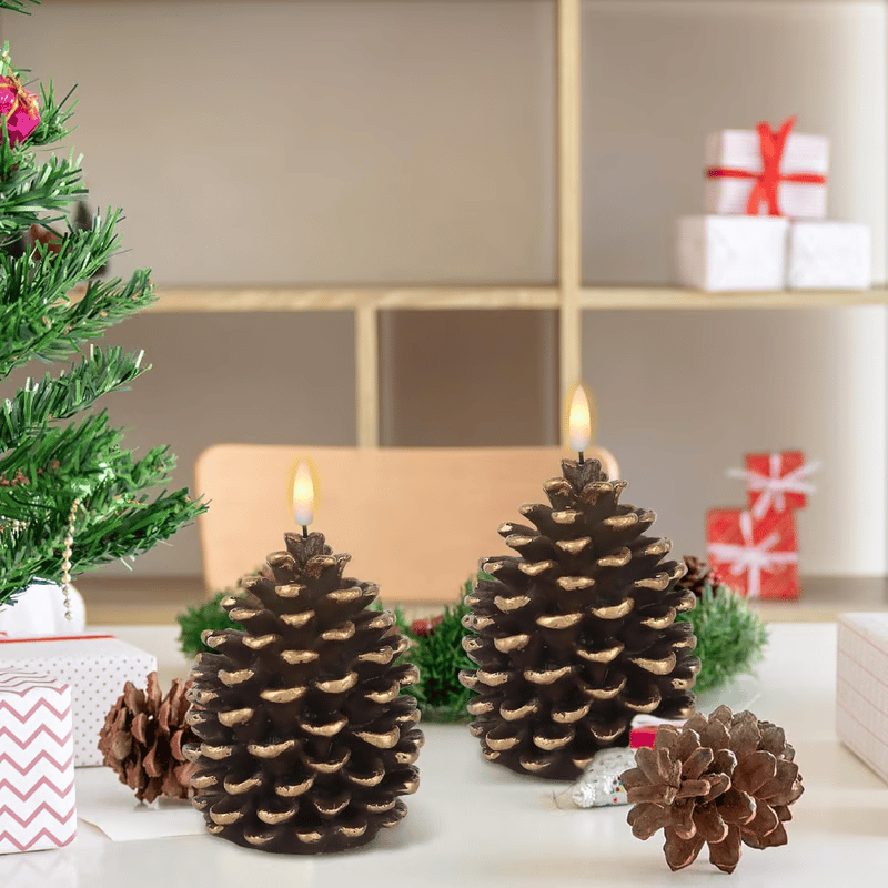 ✨Versatile for Multiple Scenarios! Flameless Pinecone Candles, Suitable for Christmas Decor, Daily Ornaments, Holiday Gifting