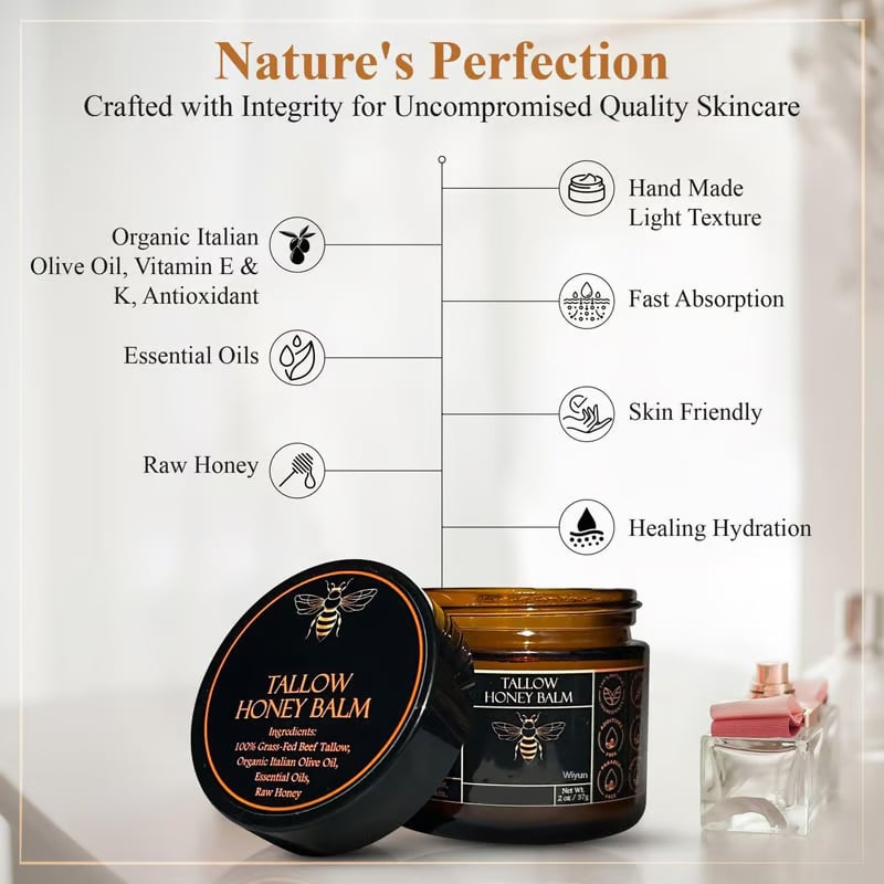 🍊This Week's Special Price 🎁Organic Grass-Fed Beef Tallow Balm with Raw Honey