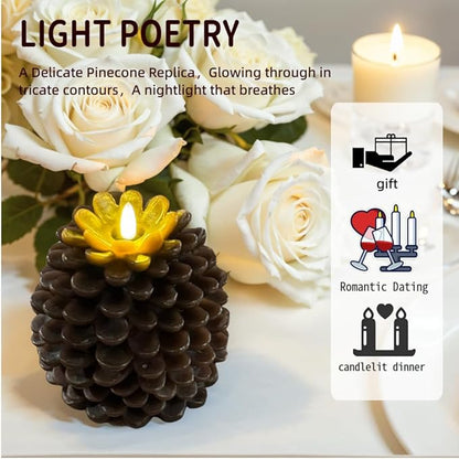✨Versatile for Multiple Scenarios! Flameless Pinecone Candles, Suitable for Christmas Decor, Daily Ornaments, Holiday Gifting