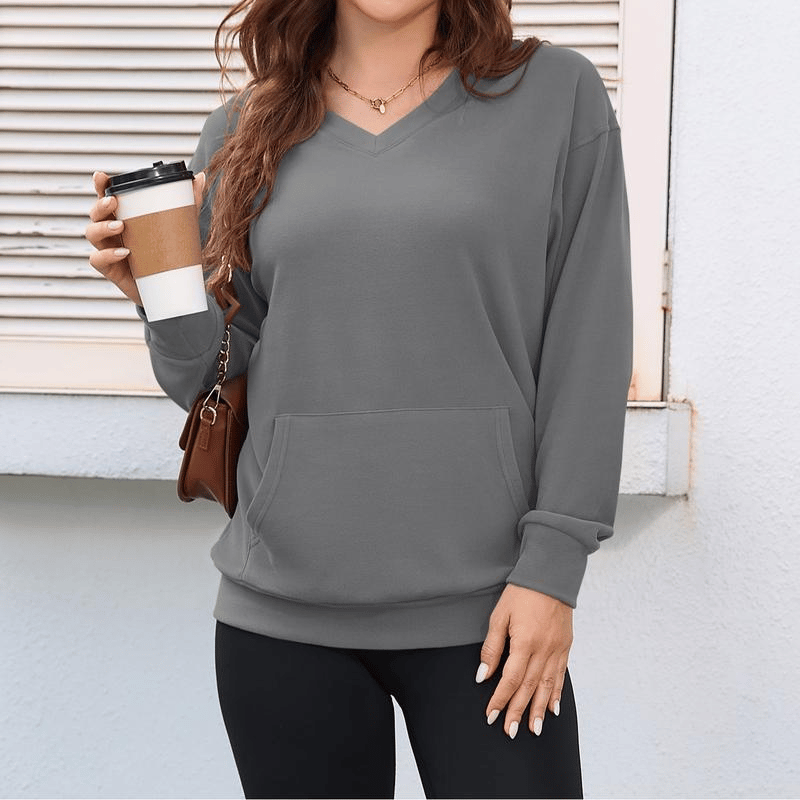 🎉New Arrival - 49% OFF💖Women's Hoodless V-Neck Kangaroo Pocket Sweatshirt