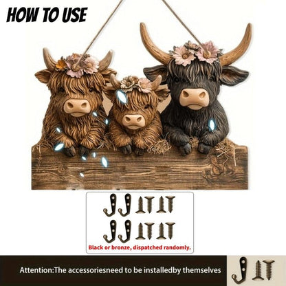 Christmas Sale 49% Off🎄Rustic Highland Cow Wooden Ornament 🐮