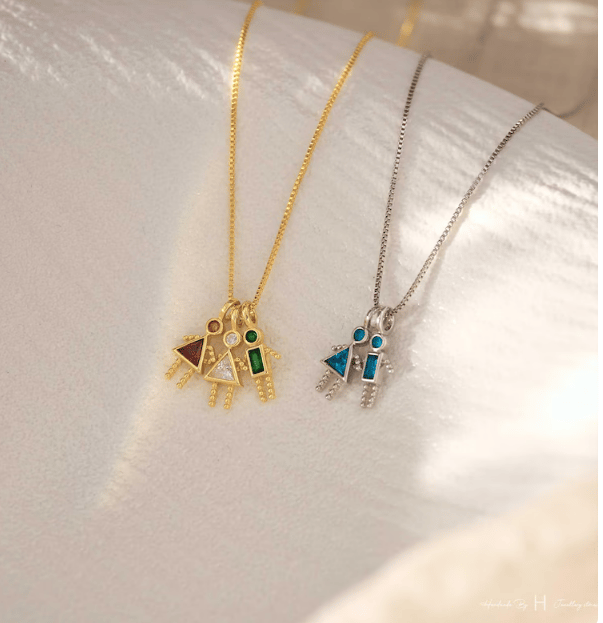 🎁Last Day 49% OFF✨Birthstone Kids Charms Pendant, Triangle Girl Necklace, Family Necklace