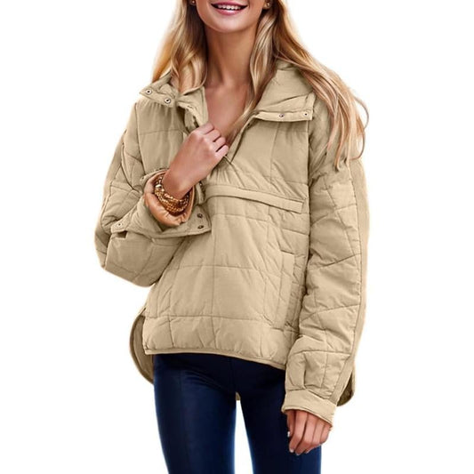 🔥Lightweight and warm-Women's Oversized Hooded Puffer Jacket Quilted Lightweight Winter Warm Pullover Padded Hoodies Coat