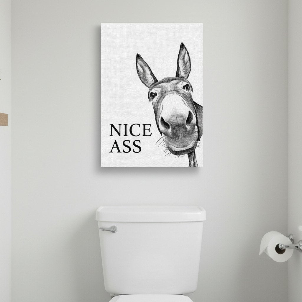 🔥Last Day 49% OFF🤣Funny Bathroom Wall Art - "Nice Ass" Donkey Print