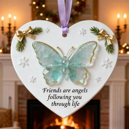 🎄Friends Are Angels Butterfly Heart Ornament – 💖Meaningful Friendship Christmas Keepsake