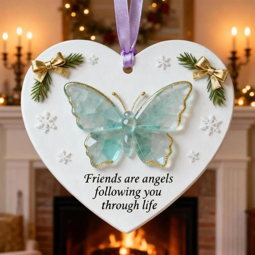 🎄Friends Are Angels Butterfly Heart Ornament – 💖Meaningful Friendship Christmas Keepsake